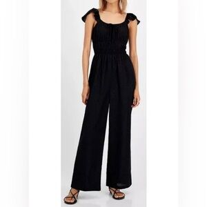 And Now This Black Jumpsuit Wide Leg‎ Ruffle Sleeves Casual Boho Chic